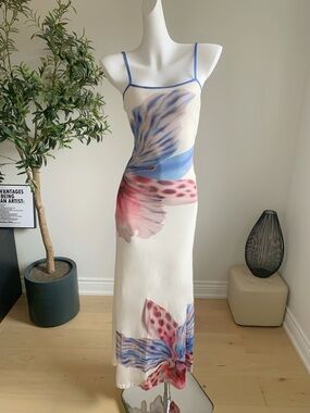 Peppermayo White Printed Mesh Maxi Dress XXS 0
